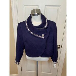 Tahari ASL Blue Pearl Trim Cropped Jacket $189, Size 12